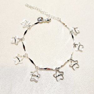 ⭐Sterling Silver Laser Cut Star Gazer Love Dangling Anklet Ankle Bracelet ⭐